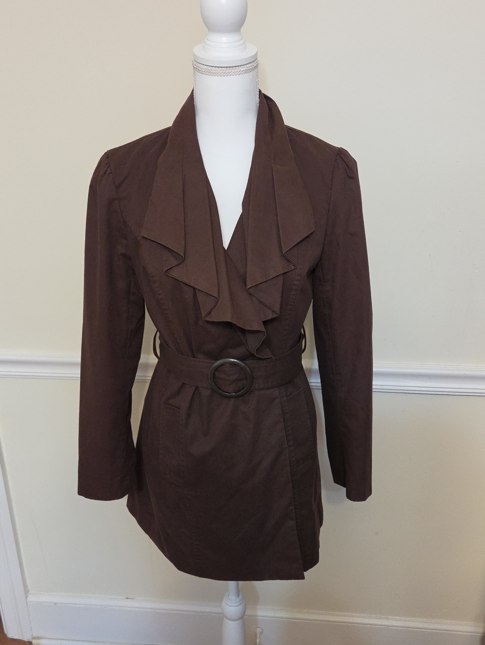 Brown Pleated Front belted Coat